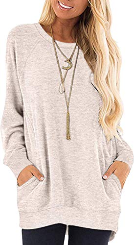 AUSELILY Womens Long Sleeve Tunic Tops Casual Loose Fit Sweatshirts Round Neck Pullover Blouse Sweatshirts with Pocket