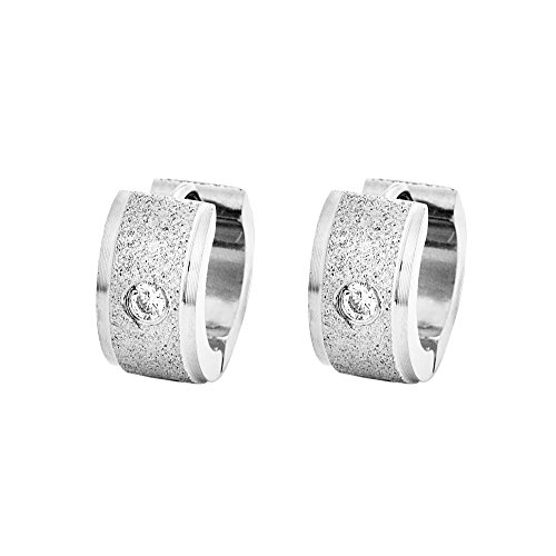 Edforce Stainless Steel Cubic Zirconia Brushed Small Huggie Hoop Earrings