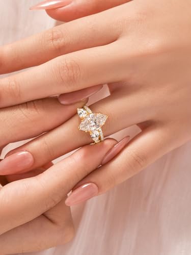3.5CT Marquise Cut Inset Engagement Ring Set, S925 Sterling Silver 5A Cubic Zirconia Bridal Wedding Ring Set for Women3