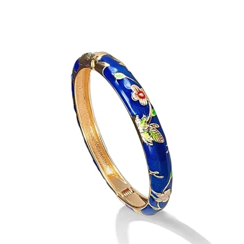 KummerSaprk Vintage Flower Bangle for Women Chinoiserie Cloisonne Bracelet for Women Trendy Women's Bangle Bracelets Cloisonne Jewelry Gifts