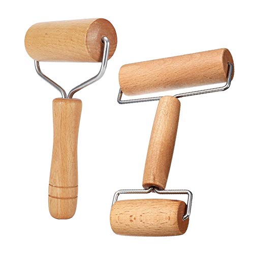 2 Shape Roller Pins- Wood Pastry Pizza Roller -Non Stick Wooden Rolling Pin