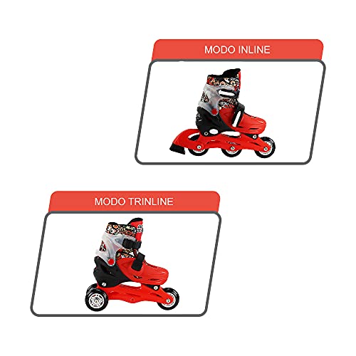 Kit Proteção e Patins Masculino Infantil In Line e Tri Line Tam. 28-31 - BBR Toys (Preto e Vermelho)
