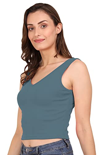 Image of A1599 Women's Basic Sexy Stretchy V Neck Sleeveless Ribbed Crop Top for Women