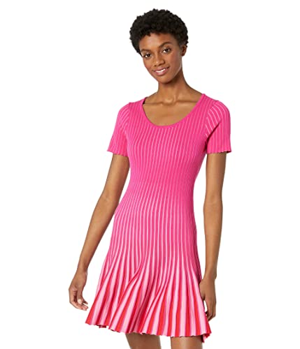 Milly Inset Stripe Flare Godet Dress Shocking Pink Multi Sm (Us Women's 4-6) #TOP29