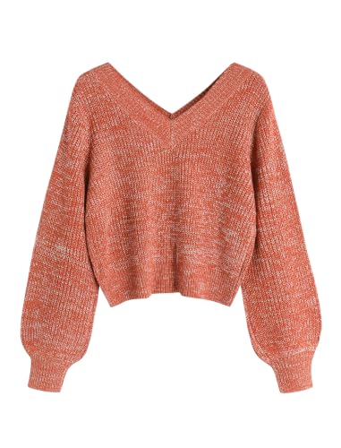 Image of ZAFUL Women's Cropped Sweater V-Neck Long Sleeve Pullover Jumper Knit Top