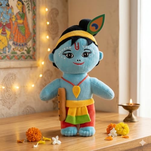 Image of AVSHUB Baby Krishna with Flute Cute Kanha Stuffed ToyPlush Toy Cute Soft Doll, Best Return Gift for Infants, Toddlers & Kids (Medium - 30 Cm, Without Music)