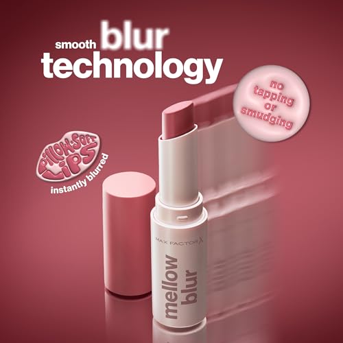 Max Factor Mellow Blur Lipstick, 20 Raspberry Rush, Lipstick, Soft-Blurring, Instant Blur, Pillow-Soft Lips, Buildable, Soft-Matte Pigment, 3.5g