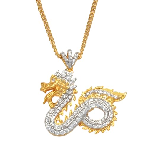 Cubic Zirconia Dragon Pendant Necklaces for Women Chinese Elements Jewelry Mascot Ornaments Lucky Symbol-A09