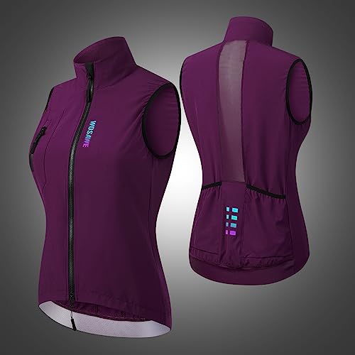 WOSAWE Damen Fahrradweste Leichte Atmungsaktiv Ärmellos Jacke Winddicht Laufweste mit YKK Reißverschluss (Lila, L)