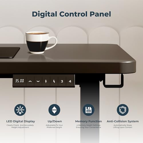 Image of Adjustable Stand Up Desk with Memory Preset, 55 x 24 Inch Standing Desks Electric Desk for Home Office with Splice Board (Black)