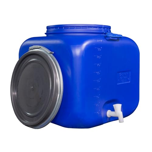 Fixkraft Fass Quad. mit Deckel Spannring und Hahn 100l blau|lebensmittelecht Camping Aufbewahrung Behälter Wasserfass