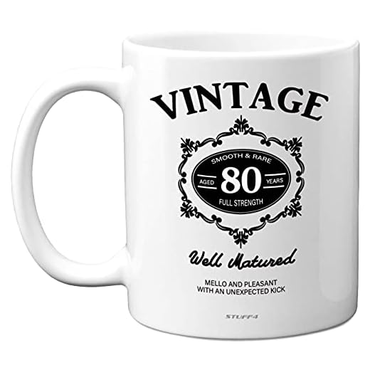 Stuff4 - Taza de 80 cumpleaños con letras negras, tazas de cerámica de 11 onzas, regalo de 80 cumpleaños para hombres, regalos para un hombre de 80 años, tazas para él, por Stuff4