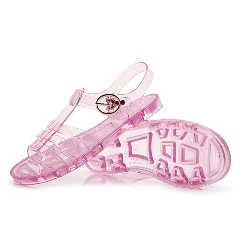 Image of Toddler Sandals Jelly Shoes Girls Unisex Boy Flat Retro Slides Clear Kids Water Slippers Slingback Summer Beach Size 8 Adjustable Buckle Glitter Dress Soft