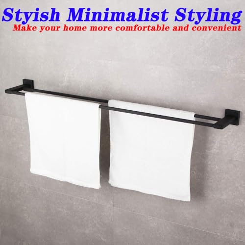 GERZWY Bathroom Double Towel Bar Matte Black Stainless Steel 36-Inch Bath Towel Rack Contemporary Style Wall Mount JG1902C92-BK - Image 4
