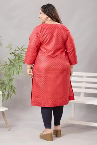 Image of DARIKA Colour Kalamkari Print Kurti for Women in Pine Cotton Plus Size & Small Size.