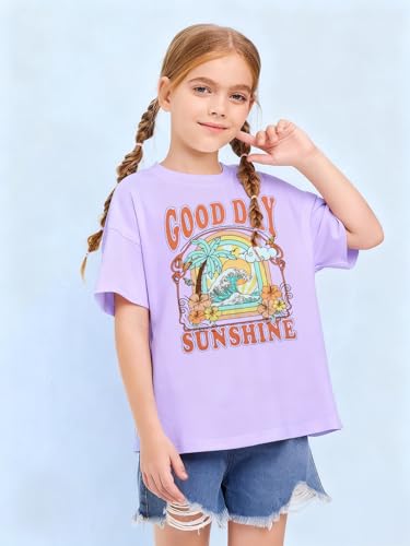 Image of Girls Graphic Shirts Oversized Sunshine T Shirt Short Sleeve Tee Tops Cute Trendy Girls Clothes for 5-14 Years