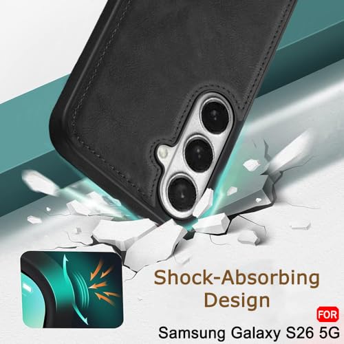 Image of TheGiftKart Genuine Leather Finish Back Cover Case for Samsung Galaxy S26 5G | Shockproof Design | Camera & Screen Protection | Stunning Minimalist Design Back Case Cover (Faux Leather & PC, Black)