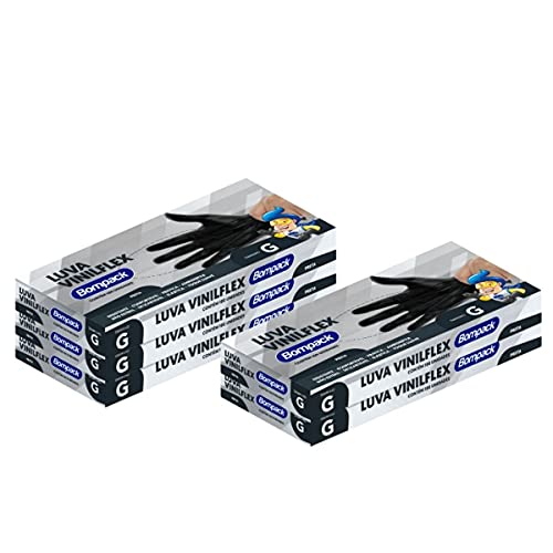 Luva de Vinilflex Preta s/pó Bompack 5 cx c/100 un (M)