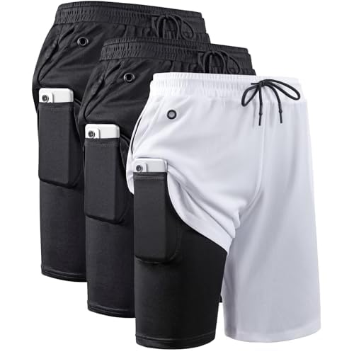 JWJ Men’s 2 in 1 Workout Running Shorts 7 Inch Lightweight Athletic Gym Shorts with Compression Liner