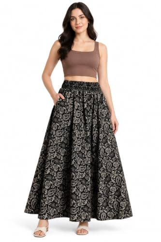 Image of Women's Printed Viscose Crepe Flared Palazzo Pants with Pockets | Elastic Waist | Full Length | Casual | Free Size