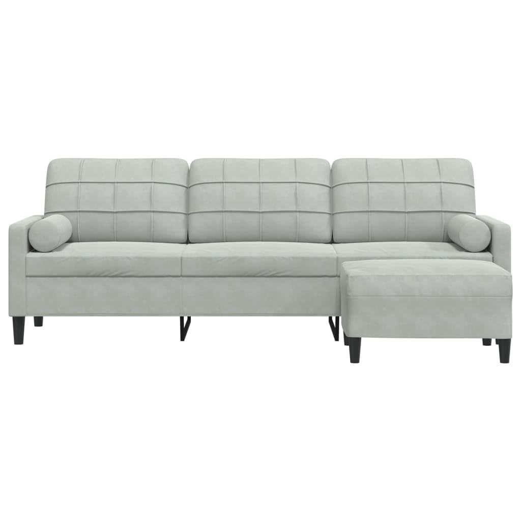 vidaXL Sofá de 3 plazas con Taburete de Terciopelo Gris Claro 210 cm