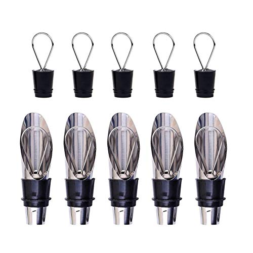 5 tapones para botellas de vino, acero inoxidable, oxigenante, para vino tinto, tapón de vino tinto, tapón de aireación de licor para banquetes de restaurante Cover