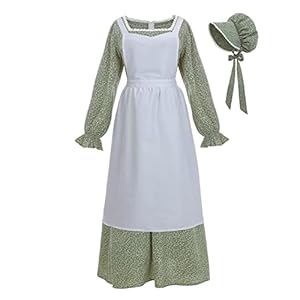 CR ROLECOS Colonial Pioneer Prärie-Kleid für Damen, florales Amish-Kleid, Pilger-Kostüm, Pionier-Trek-Kleidung, Grün , S