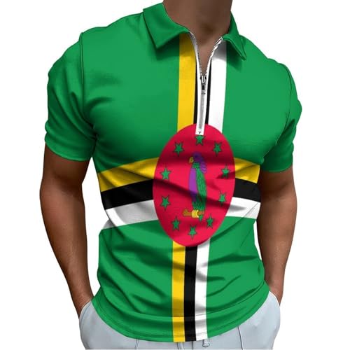 Polo homme vert 1/4 zippé avec motif animal patriotique vintage de la Dominique