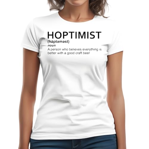 Hoptimist Design for Craft Beer Lovers Maglietta classica a maniche corte da donna girocollo, bianco, XL
