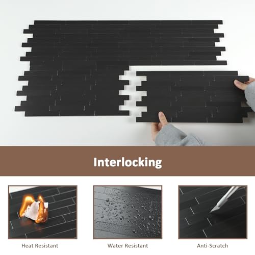 12 Sheets Black Peel and Stick Backsplash, Brushed Metal Subway Linear Tile for Kitchen Fireplace by HOMEART - Image 3