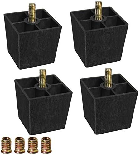 Sopicoz 2 inch Sofa Legs Plastic Feet for Furniture Legs Riser Square Set of 4 with M8 Hanger Bolts