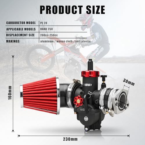 Image of NIBBI Carburetot for Hawk 250 Dirt Bike, with Air Filter Intake Manifold Connector, Hawk250 Carb upgrade Performance Enhancement (Replacement(PE28))