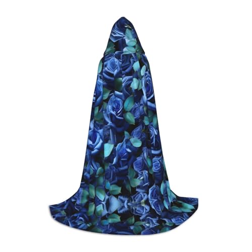 Cape à capuche Halloween imprimé roses bleues costume de bal masqué adulte