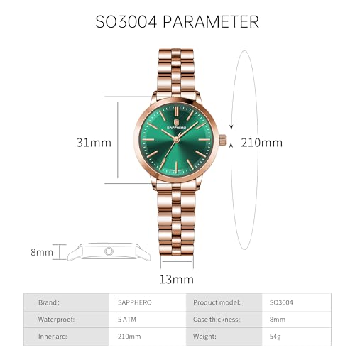 Image of Sapphero Ladies Watch Easy to Read Wristwatch, Women's Quartz Watch with Stainless Steel Strap, 5 ATM Waterproof, Classic Elegance Women Business Waterproof Watch