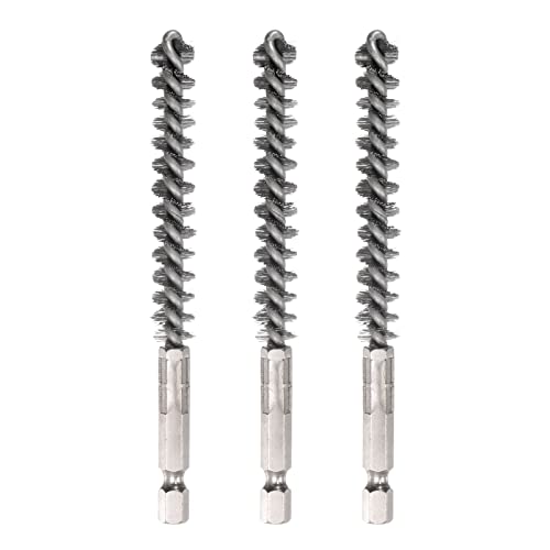 HARFINGTON 3pcs Stainless Steel Bore Brush 10mm Dia Cleaning Wire Brush with Handle 1/4 Inch Hex Shank for Tubes, Ports, Bearings