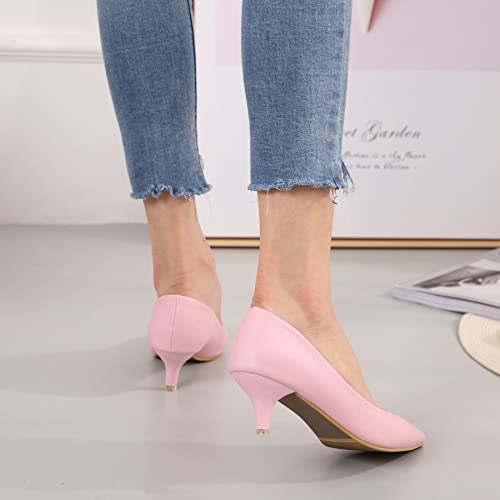 Image of Women's Low Kitten Heel Pumps Classic Fashion Dress Pumps Simple Heeled Shoes for Office Work