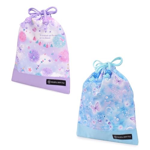 COLORFUL CANDY STYLE 巾着(給食袋) 別柄2枚セット 撥水生地 給食袋 小物入れ お道具袋 子供 キッズ かわいい おしゃれ ユニコーンとバタフライセット 女の子 NU901600-BTR