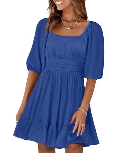 Image of ANRABESS Womens Lantern Short Sleeve Square Neck Casual Flowy Mini Dresses 2026 Holiday Summer Spring Beach Vacation Clothes