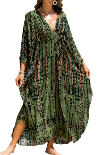 YouKD Long Kaftan V-Neck Robe Boho Beach Swimsuit Cover Up Maxi Dress for Women