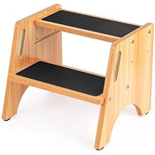 StrongTek Wooden Step Stool, 15" Dual Height Step Stools for Kids, Easy to Clean, Toddler Potty Training Stool with Handles, 300 lbs Capacity for Bathroom Sink, Kitchen, Bedroom