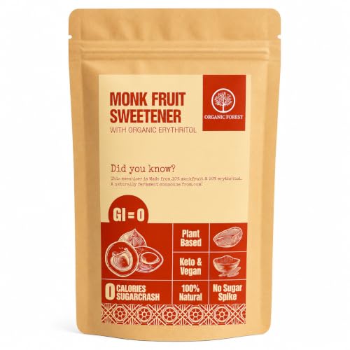 Image of Organic Forest Monk Fruit Sweetener with Erythritol | Zero Calorie Sugar Free Natural Sweetener | Keto & Diabetic Friendly | NABL GI Tested | 200g