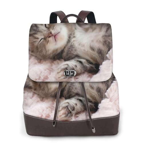 Sac à dos chat imprimé en cuir noir pour le campus et les sorties