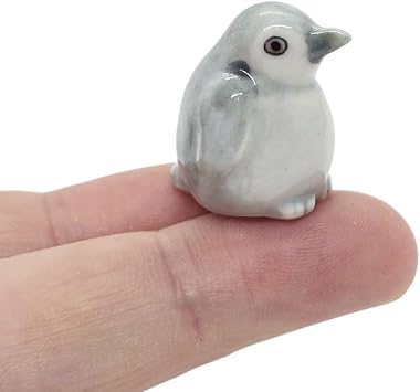 WitnyStore Tiny 34 Inch Gray Baby Gentoo Penguin Sit Figurine - Miniature Hand Made Ceramic Aquatic Flightless Marine Bird Antarctic Polar Animals Porcelain Decorative Collectible Figure Decor Gifts