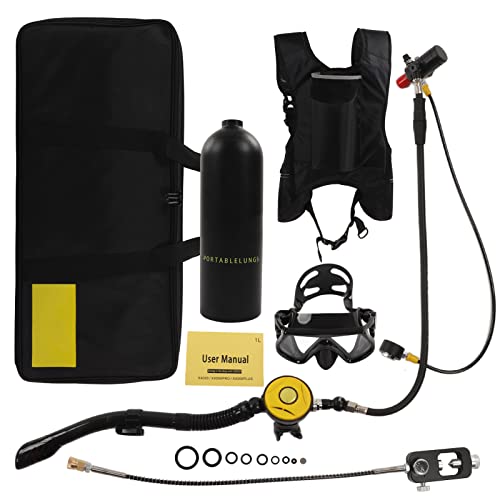 DIDEEP Diving Kit Underwater Breathing Device 2L X5000Plus Breather Diving Double Shoulder Strap Set (Package D: Black Bottle Black 2L)