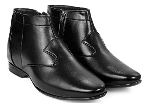 Image of mens Men's Faux Leather Height Increasing Black Boots Ankle Boot