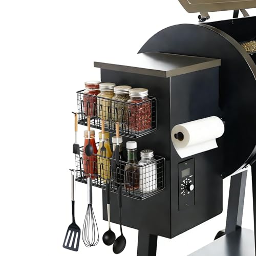 Magnetic Storage Bin 2-Pack with Paper Towel Holder for Traeger Grills - Nafhone Pellet Smoker Accessories, Compatible with Ironwood, Pro Series, Pit Boss, Z-Grills - Strong Magnetic Hold, No Assembly Required