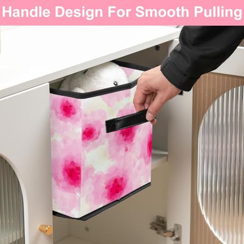 Boîte de rangement pliable fleur rose en tissu cube avec poignées pour vêtements