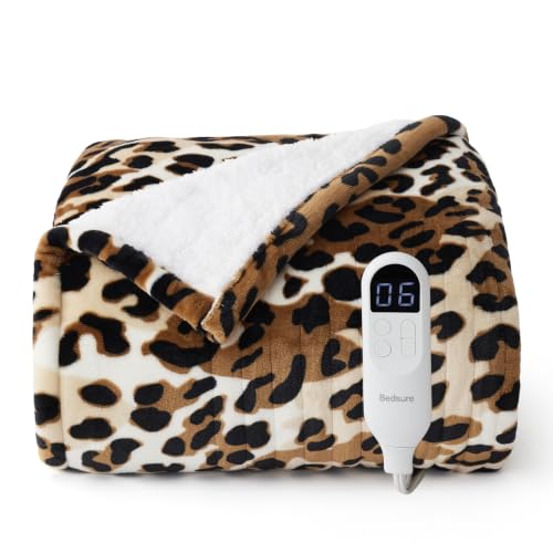 Image of Bedsure Heated Blanket Throw, Leopard Print Pattern Electric Blanket
