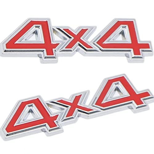 Image of 2 pcs 4X4 Four-Wheel Drive Emblem Badge Fit for /SUV /Pickup 4Wd Universal Car Side Fender Trunk Emblem Badge Sticker Decals (Silver Red)