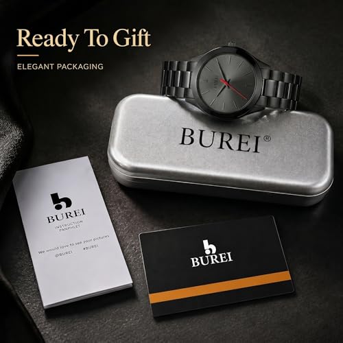 Image of BUREI Men's Wrist Watch, Analog Stainless Steel Dress Waterproof Quartz Watch for Men with Japanese Movement,Refined Gifts for Men, Boyfriend, Husband, Dad